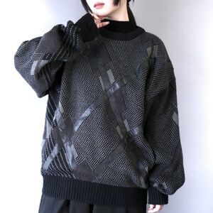 BACHRACH Vintage Knit Sweater Wool Blend Geometric 3D, black and gray.